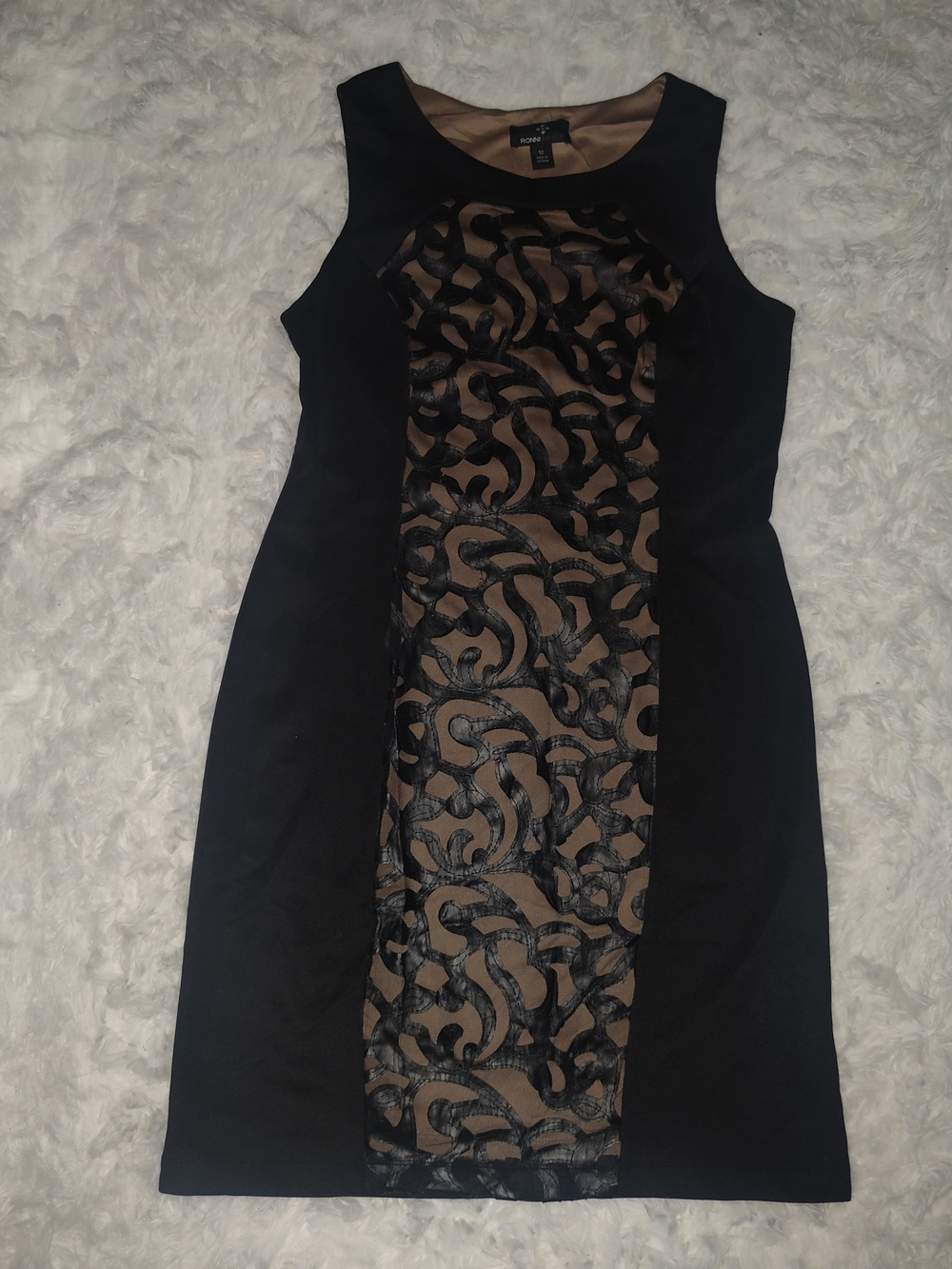 Ronni Nicole Black and Nude Lace nude Leather Design Dress